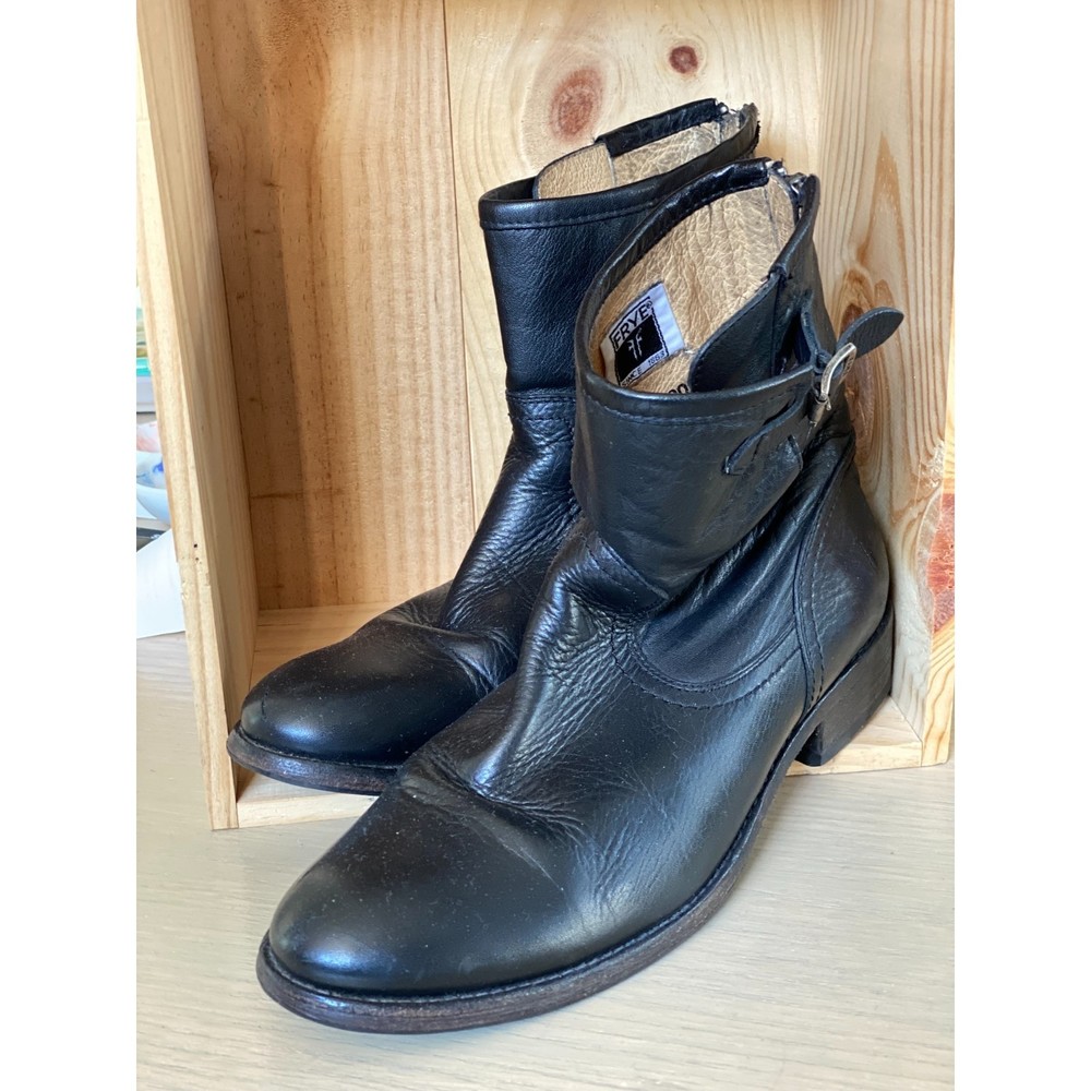 Frye Pippa Black Leather Back Zip Short Boots Size 9